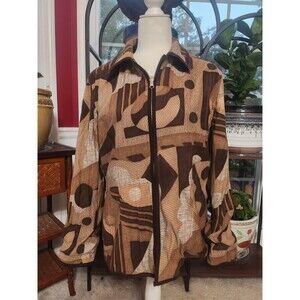 Harve Benard Reversible Faux Suede Brown Abstract Print Coat